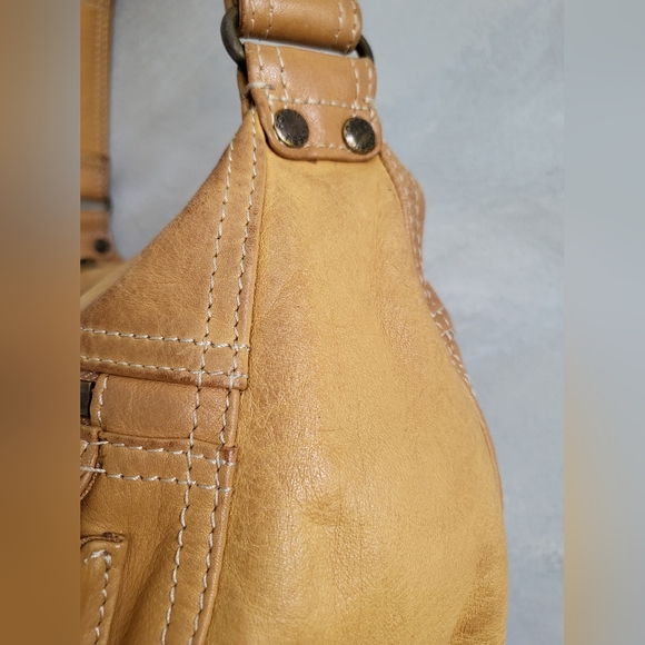 Fossil Light Brown Satchel Shoulder Bag Brass Tone Hardware  11 x 7 - Picture 5 of 16